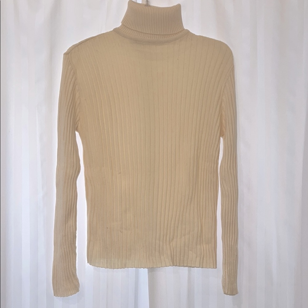 Cream Ribbed Turtleneck Sweater